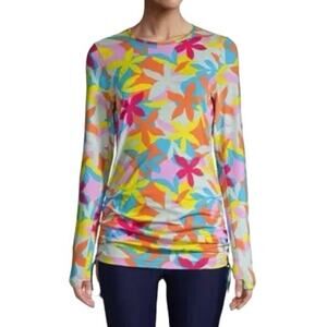 LANDS END NWT Multi Graphic Floral Cinched Waist Long Sleeve Rashguard Size XS